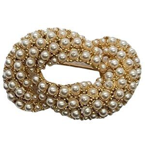 ART Gold-Tone Faux Pearl Open Knot Brooch, Signed